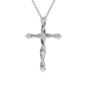 Collier en argent rhodié pendentif croix avec oxydes blancs 41+3cm
