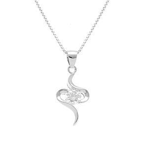 Collier en argent rhodié chaîne avec pendentif 2 brins en S avec oxyde blanc au centre - longueur 42