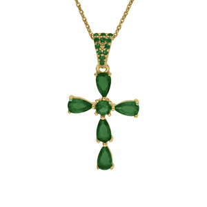 Collier argent doré pendentif croix oxydes vert réglable 38 à 43cm