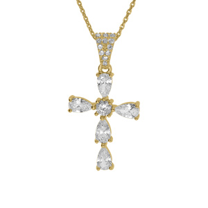 Collier argent doré pendentif croix oxydes blancs réglable 38 à 43cm