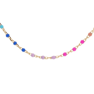 Collier en argent et dorure jaune rangée d’oxydes multicolores dégradé rose à vert arc-en-ciel longueur 40+5cm