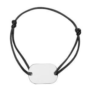 Bracelet en argent cordon noir coulissant avec plaque G.I. grand modèle 18mm X 25,70mm et pans arron
