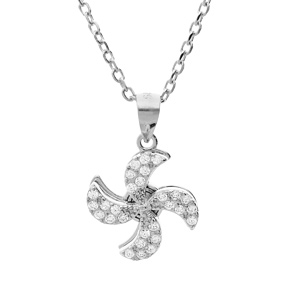 Collier en argent rhodié chaîne avec pendentif hélice (qui tourne) et oxydes blancs sertis 40+3cm