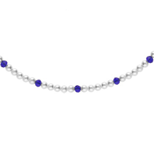 Collier en argent rhodié rangée perles 3mm blanche de synthèse et perles bleues longueur 38+4cm