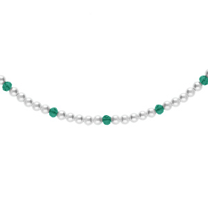 Collier en argent rhodié rangée perles 3mm blanche de synthèse et perles vertes longueur 38+4cm