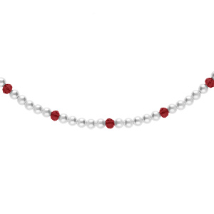 Bracelet en argent rhodié rangée perles 3mm blanche de synthèse et perles rouges longueur 38+4cm