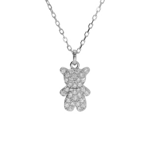 Collier en argent rhodié ourson oxydes blancs 38+6cm