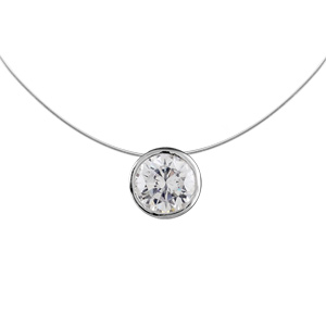 Collier en argent rhodié fil en nylon avec pendentif oxyde blanc serti clos de 7mm – longueur 40cm
