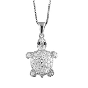 Collier en argent rhodié chaîne avec pendentif tortue ornée d’oxydes blancs et yeux noirs – longueur 42cm + 3cm de rallonge