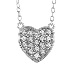 Collier en argent rhodié chaîne avec pendentif coeur pavé d'oxydes blancs - longueur 43cm + 3cm de r
