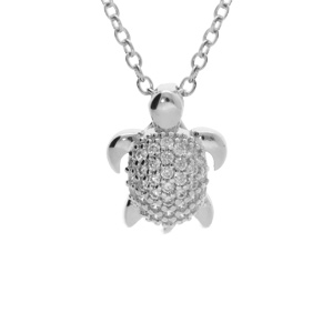 Collier en argent rhodié tortue avec oxydes blancs 40+4cm