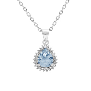 Collier en argent rhodié chaîne avec pendentif Topaze bleue véritable forme goutte 8x6 contour Topaz