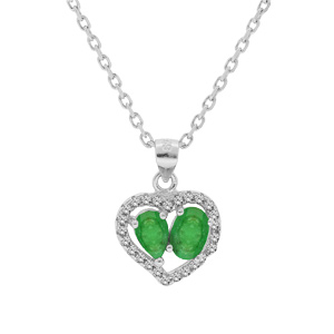Collier en argent rhodié chaîne avec pendentif forme coeur d’ Emeraudes véritables et contour de Topazes blanches serties 42+3cm