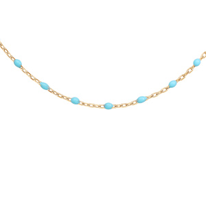 Collier en Argent et dorure jaune avec olives couleur turquoise 40+5cm