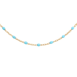 Sautoir en argent et dorure jaune avec olives couleur turquoise 60+10cm