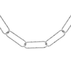 Collier en argent rhodié grands maillons rectangulaires diamantés 40+5cm