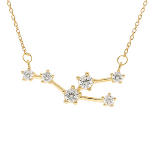 Collier en argent et dorure jaune avec pendentif zodiaque constellation Taureau oxydes blancs sertis