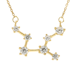 Collier en argent et dorure jaune avec pendentif zodiaque constellation Vierge oxydes blancs sertis 