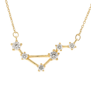 Collier en argent et dorure jaune avec pendentif zodiaque constellation Balance oxydes blancs sertis