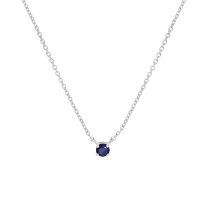 Collier en argent rhodié chaîne avec pendentif pierre Saphir véritable serti 42+3cm
