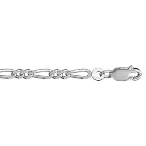 Chaîne en argent rhodié mailles 1+2 largeur 3mm et longueur 45cm
