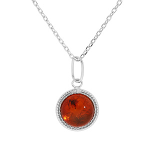 Collier en argent rhodié chaîne avec pendentif Ambre véritable (8mm) 40+5cm