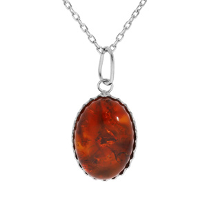 Collier en argent rhodié chaîne avec pendentif Ambre véritable 40+5cm