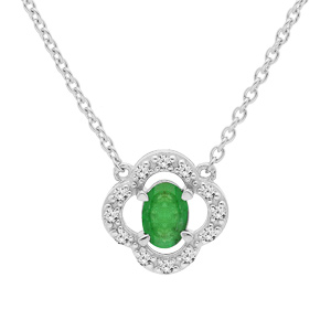 Collier en argent rhodié chaîne avec pendentif fleur d’Emeraude véritable et Topazes blanches 42+3cm