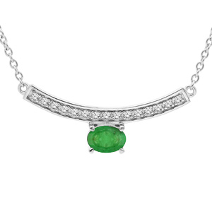 Collier en argent rhodié chaîne avec Emeraude véritable et barre de Topazes blanches 42+3cm
