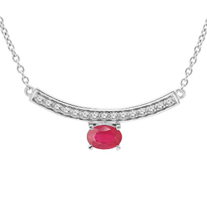 Collier en argent rhodié chaîne avec pendentif Rubis véritable et barre de Topazes blanches 42+3cm