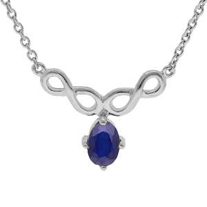 Collier en argent rhodié chaîne avec pendentif infini Saphir véritable et Topazes blanches 42+3cm