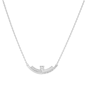 Collier en argent rhodié chaîne avec pendentif lisse et oxydes blancs sertis 42+3cm