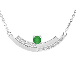 Collier en argent rhodié chaîne avec Emeraude véritable 42+3cm