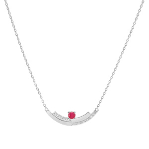 Collier en argent rhodié chaîne avec pendentif Rubis véritable et rails d’oxydes blancs 42+3cm