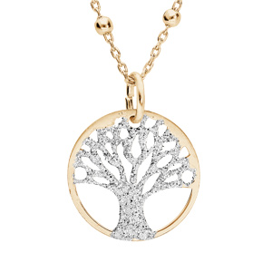 Collier en argent et dorure jaune chaîne avec pendentif arbre de vie granité 15mm 38+5cm