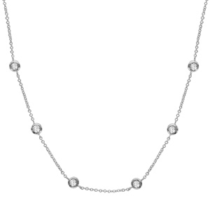 Collier en argent rhodié chaîne avec 6 oxydes blancs serties clos - longueur 38cm + 4cm de rallonge