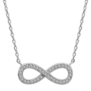 Collier en argent rhodié chaîne avec pendentif symbole infini orné d'oxydes blancs au milieu - longu