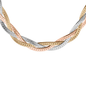 Collier argent et dorure rose et jaune tresse 42cm