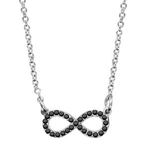 Collier en argent rhodié chaîne avec pendentif petit symbole infini orné d’oxydes noirs – longueur 42cm + 3cm de rallonge