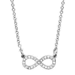 Collier en argent rhodié chaîne avec pendentif petit symbole infini orné d'oxydes blancs - longueur