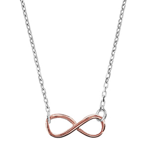 Collier en argent rhodié chaîne avec pendentif symbole infini en fil lisse doré rose – longueur 40cm + 5cm de rallonge