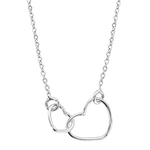 Collier en argent rhodié chaîne avec pendentif 2 coeurs emmaillés – longueur 40cm + 5cm de rallonge