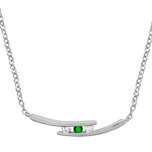 Collier en argent rhodié collection joaillerie chaîne avec pendentif tubes et oxydes blancs et vert 