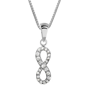 Collier en argent rhodié chaîne avec pendentif infini en rail d’oxydes blancs sertis grand modèle – longueur 42cm + 3cm de rallonge