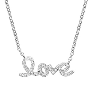 Collier en argent rhodié chaîne avec pendentif « love » orné d’oxydes blancs sertis – longueur 40cm + 4cm de rallonge