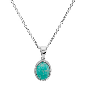 Collier en argent rhodié chaîne avec pendentif pierre Amazonite véritable ovale et contour perlé 42+