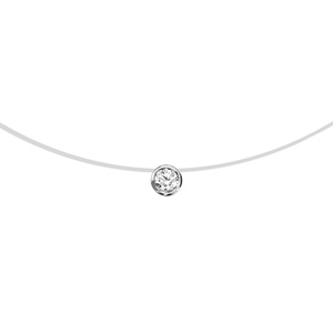 Collier en argent rhodié fil en nylon avec pendentif oxyde blanc solitaire de 3mm serti clos – longueur 41cm