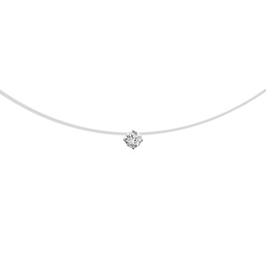 Collier en argent rhodié fil en nylon avec pendentif oxyde blanc solitaire de 3mm – longueur 42cm