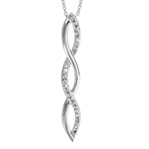 Collier en argent rhodié chaîne avec pendentif torsade allongée avec 1 moitié ornée d’oxydes blancs sertis – longueur 40cm + 4cm de rallonge