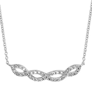 Collier en argent rhodié chaîne avec pendentif 2 brins torsadés lâche et ornés d'oxydes blancs serti
